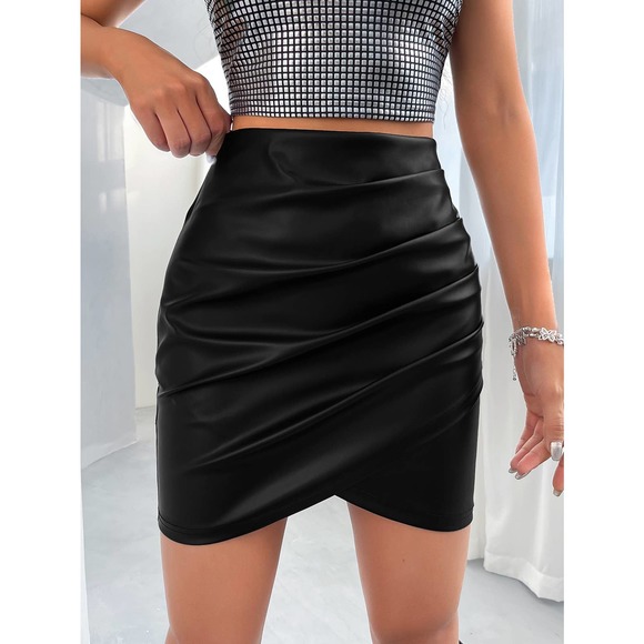 Ruched Wrap Hem vegan leather Skirt hot pink - Picture 7 of 9